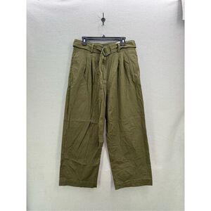 Banana Republic Womens Green High Waist Cotton Belted Paperbag Pants Size 14